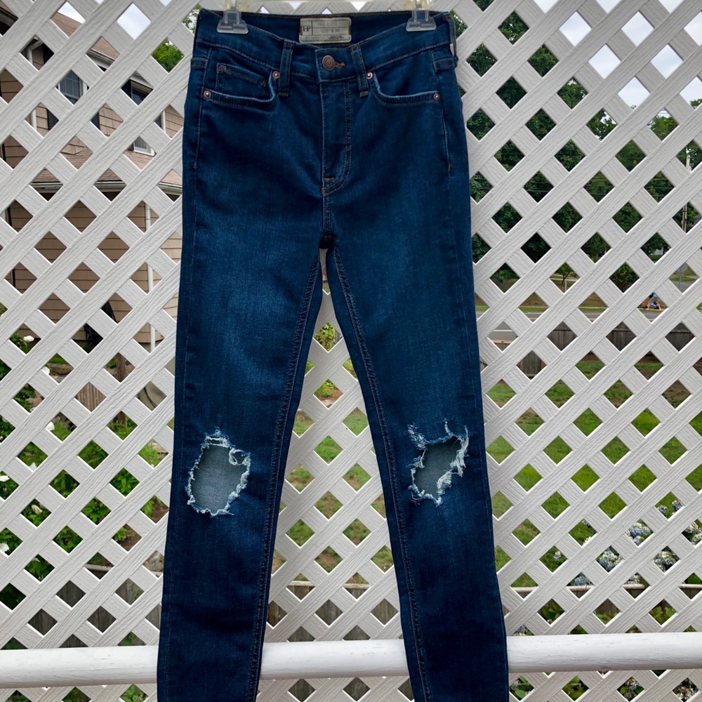 Free People Dark Blue Ripped Skinny Jeans